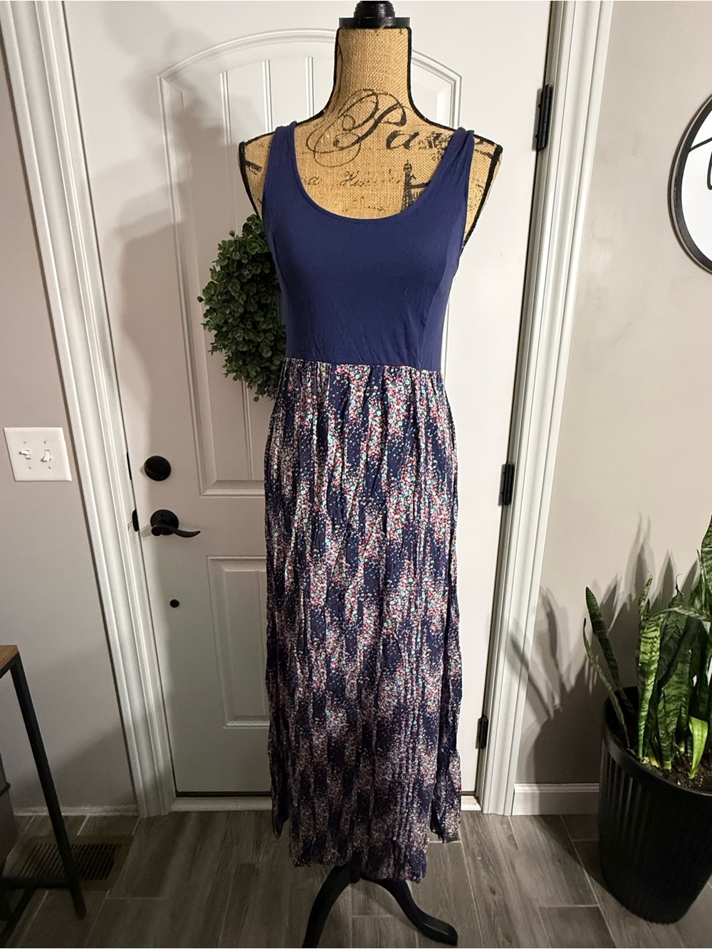 Mudd Navy Tank Maxi Dress with Printed Skirt